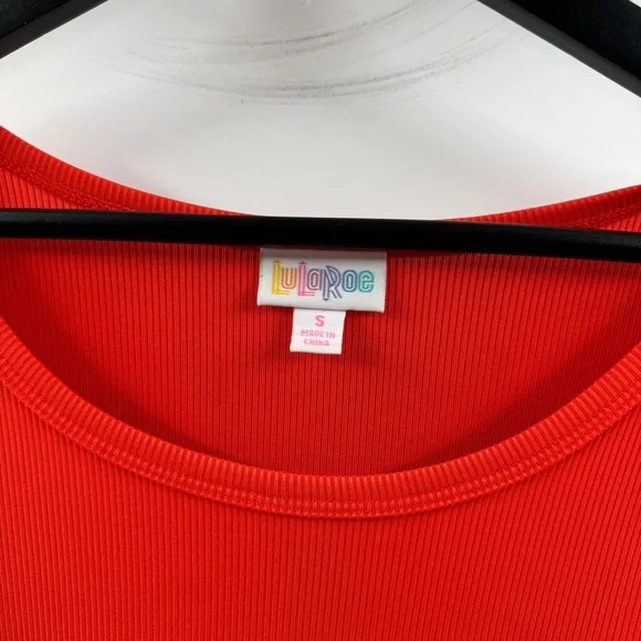 LuLaRoe Carley Dress Solid Red Ribbed Swing Dress Size Small - Picture 4 of 7